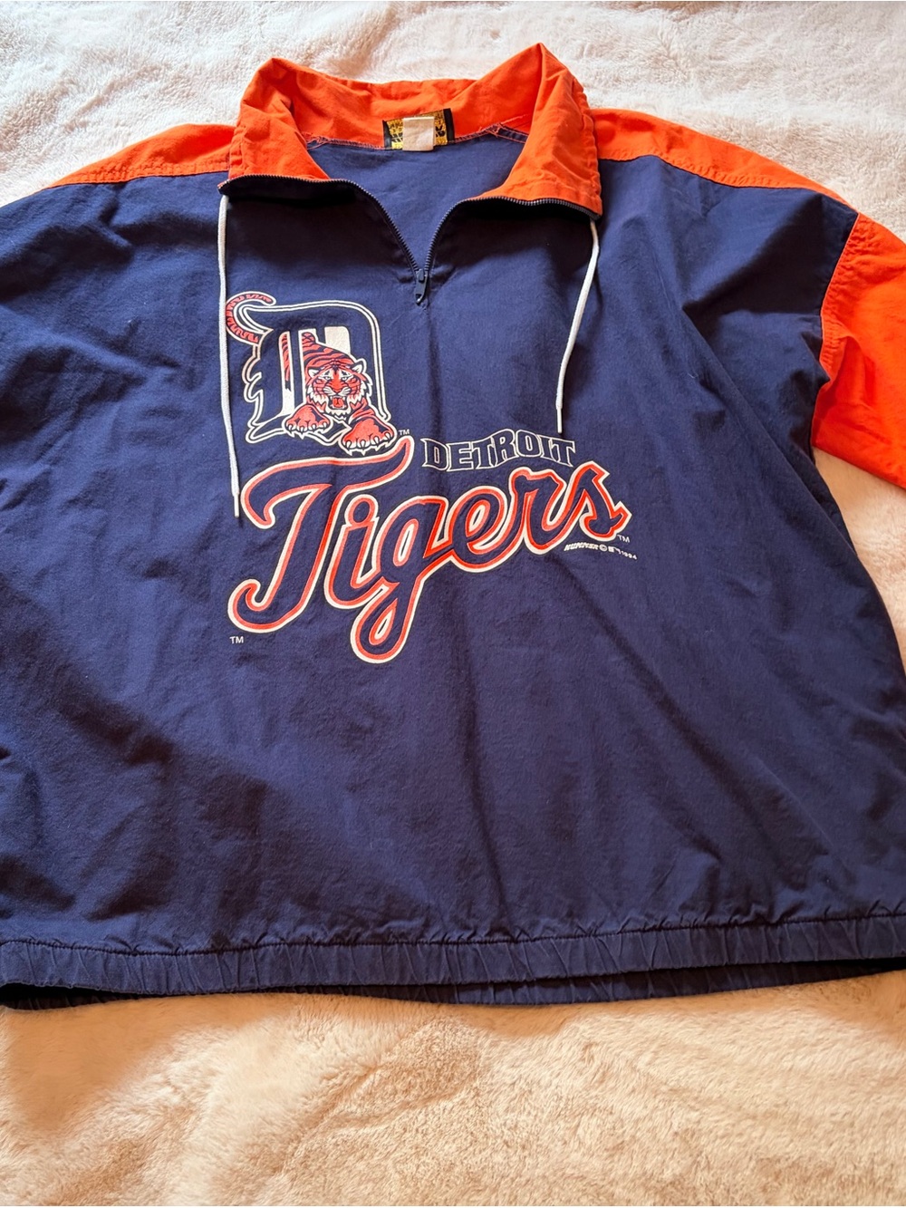Detroit Tigers Pullover Windbreaker Jacket Blue Orange MLB Size XL